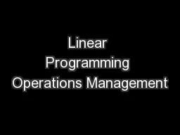 Linear Programming Operations Management