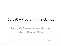 SE 350 – Programming Games