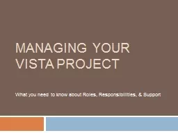 Managing Your VISTA Project