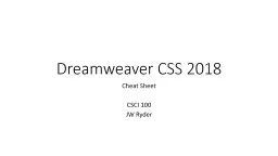 Dreamweaver CSS 2018 Cheat Sheet