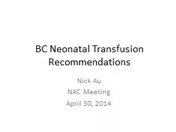 BC Neonatal Transfusion Recommendations