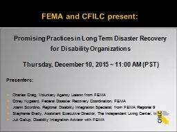 FEMA and CFILC present: Promising Practices in Long Term Disaster Recovery