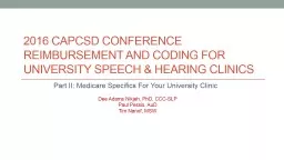 2016 CAPCSD Conference Reimbursement and Coding For university Speech & Hearing Clinics
