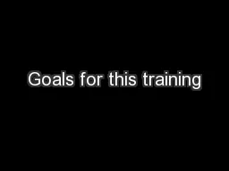Goals for this training
