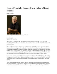 Henry Fenwick Farewell to a valley of food friends  PM