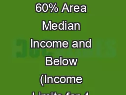 *75% of units set aside for 60% Area Median Income and Below (Income Limits for 4 person