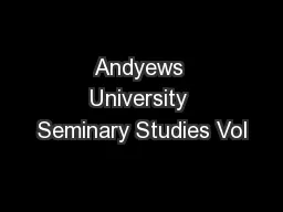 Andyews University Seminary Studies Vol