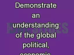 World War II Standard : Demonstrate an understanding of the global political, economic,