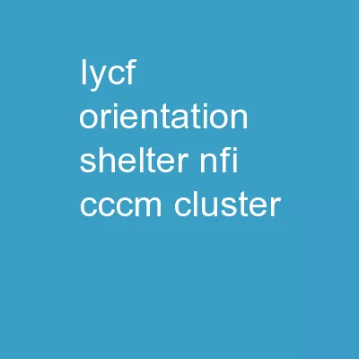 IYCF ORIENTATION Shelter/NFI/CCCM Cluster