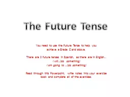 The Future Tense You need to use the Future Tense to help you