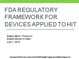 FDA  Regulatory Framework for
