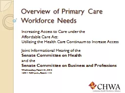 Overview of Primary Care Workforce Needs