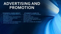 ADVERTISING AND PROMOTION