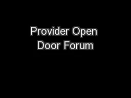 Provider Open Door Forum