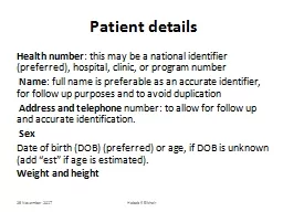 Patient details Health number
