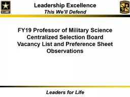 FY19  Professor of Military Science  Centralized Selection Board