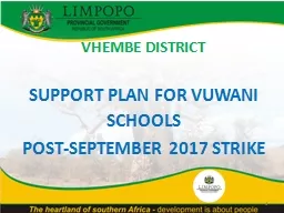 VHEMBE DISTRICT SUPPORT PLAN FOR VUWANI