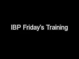 IBP Friday’s Training