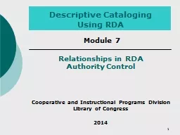 Descriptive  Cataloging Using RDA