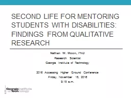 Second Life For Mentoring Students With Disabilities: Findings FROM