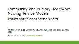 Community and Primary Healthcare Nursing Service Models