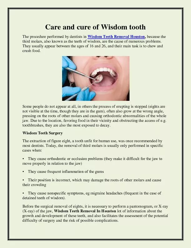 Care and cure of Wisdom tooth