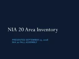 NIA 20 Area Inventory Presented September 15, 2018