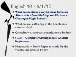 English 10 -  6/1/15 What connections can you make between