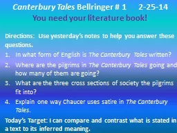 Canterbury Tales  Bellringer # 1	2-25-14