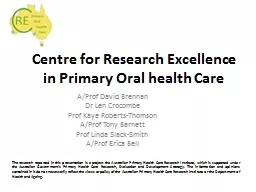 Centre for Research Excellence in Primary Oral health Care