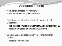 Announcements No English classes November 24