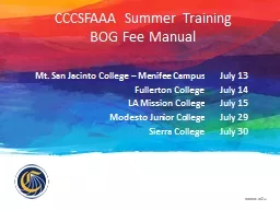 CCCSFAAA Summer Training