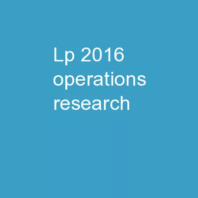 LP 2016 Operations Research:
