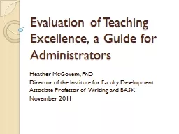 Evaluation of Teaching Excellence, a Guide for Administrators