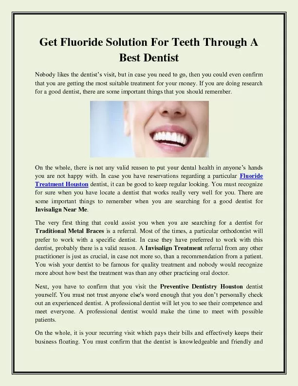 Get Fluoride Solution For Teeth Through A Best Dentist