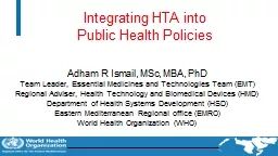 Integrating HTA into  Public Health Policies