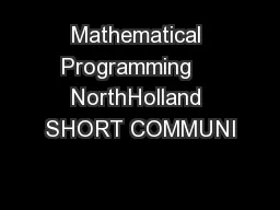 Mathematical Programming    NorthHolland SHORT COMMUNI