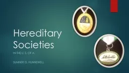 Hereditary Societies In the U. S. of A