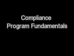 Compliance Program Fundamentals