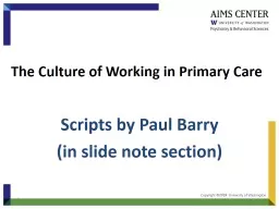 The Culture  of Working in Primary Care