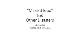 “Make it loud” and Other Disasters