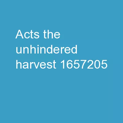 Acts: The Unhindered Harvest