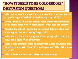 “How It Feels to Be Colored Me” Discussion Questions