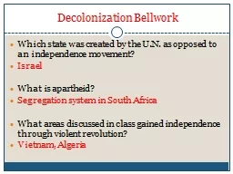 Decolonization  Bellwork