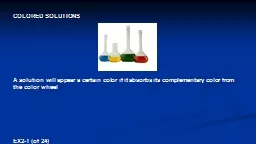 COLORED SOLUTIONS A  solution will appear a certain color if it absorbs its complementary