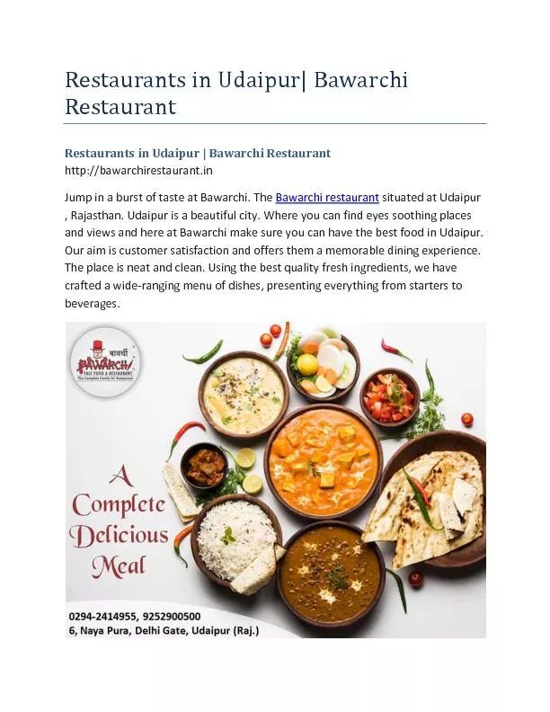 PDF-Restaurants in Udaipur | Bawarchi Restaurant