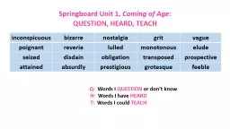 Springboard Unit 1,  Coming of Age