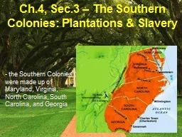 Ch.4, Sec.3 – The Southern Colonies: Plantations & Slavery