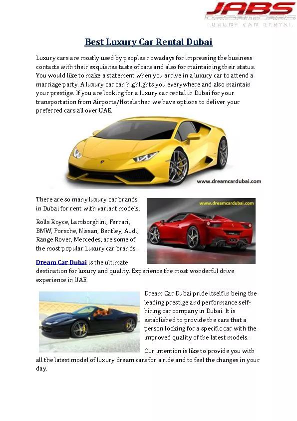 Best Luxury Car Rental Dubai