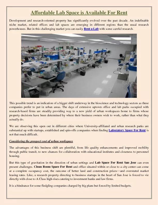 Affordable Lab Space is Available For Rent